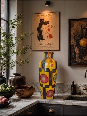 Colorful Geometric Ceramic Vase - Yellow